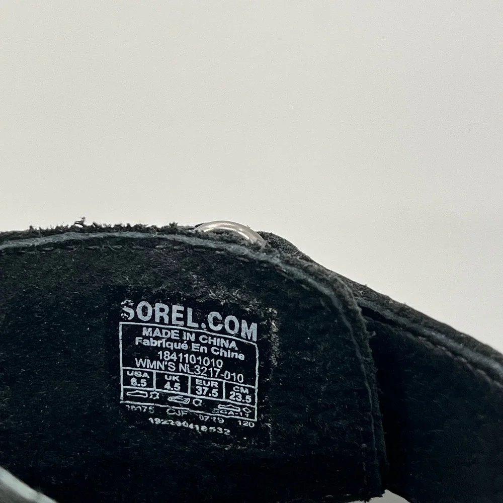 Sorel Joanie II Wedge Sandals Womens 6.5 Black Leather Ankle Strap NL3217-010